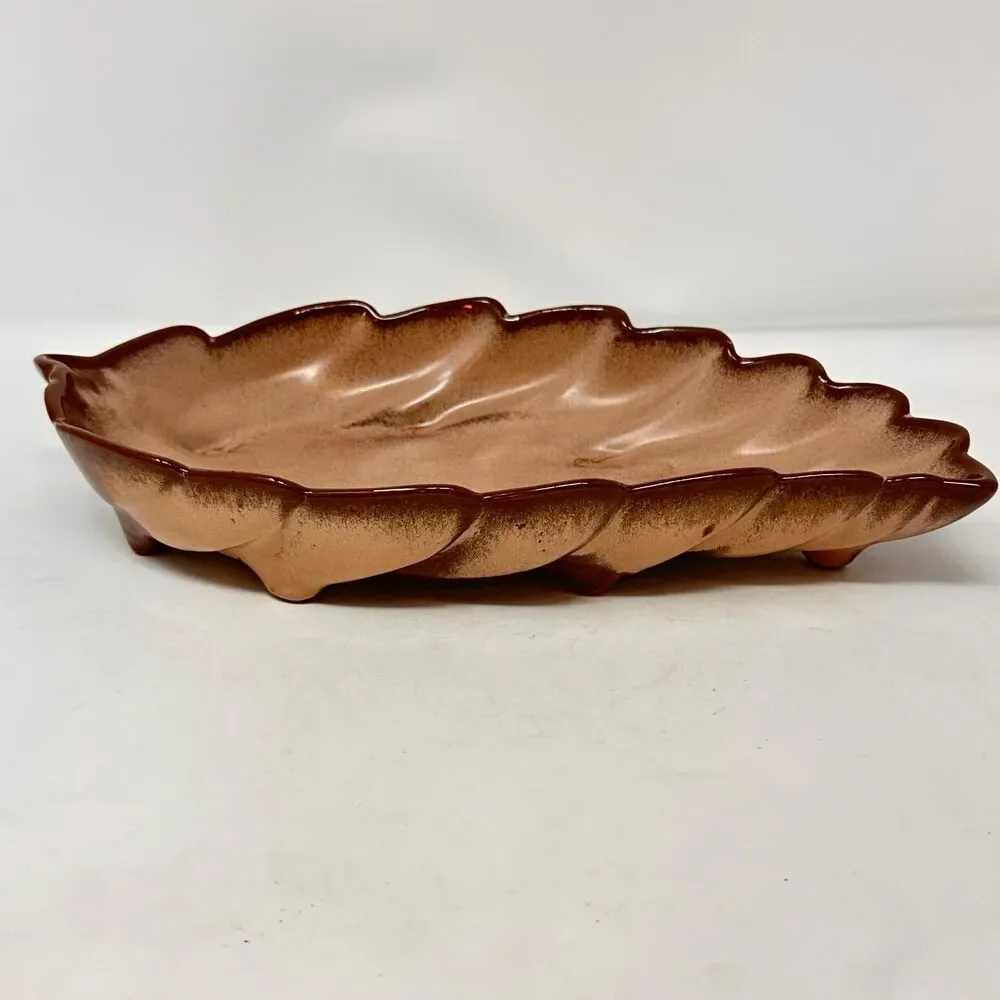 Vintage Frankoma Pottery 226 Leaf Dish Plainsman Brown Ceramic Bowl Tray MCM